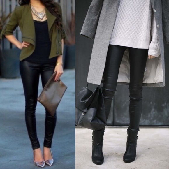 BellanBlue Pants - Solid Black matte Mid Waist Vegan leather Leggings